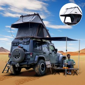 Roll over image to zoom in Adventurer Plus Rooftop Tent Hardshell with Side Awning, Air Conditioner Outlet with Bracket, &Replaceable Rain Flies, Truc (Color: Black Gray)