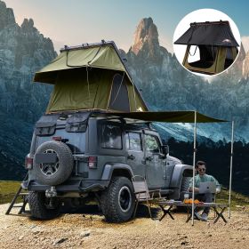 Roll over image to zoom in Adventurer Plus Rooftop Tent Hardshell with Side Awning, Air Conditioner Outlet with Bracket, &Replaceable Rain Flies, Truc (Color: Olive Green)
